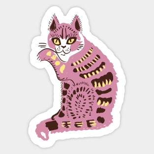 Cute Pink Folk Cat Sticker